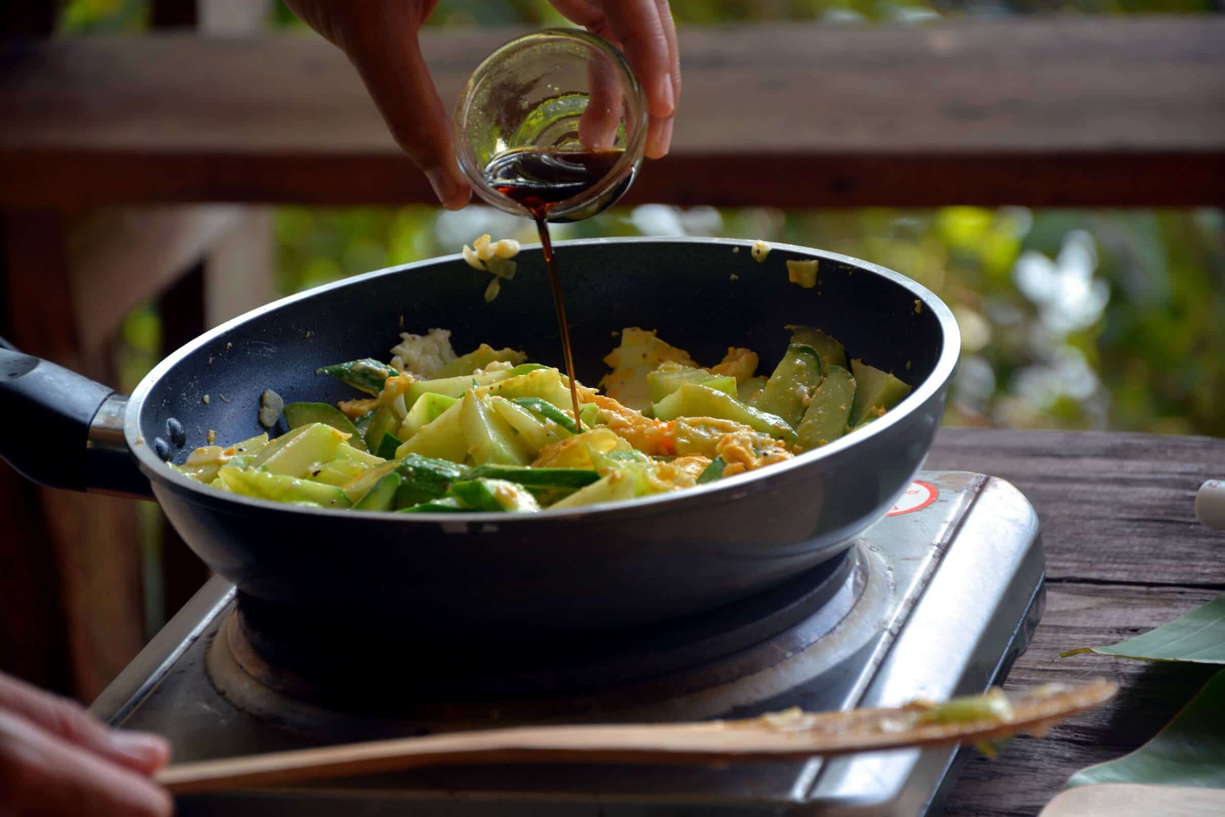 Eggs and cucumber stir fry Thai recipe ketogenic paleo