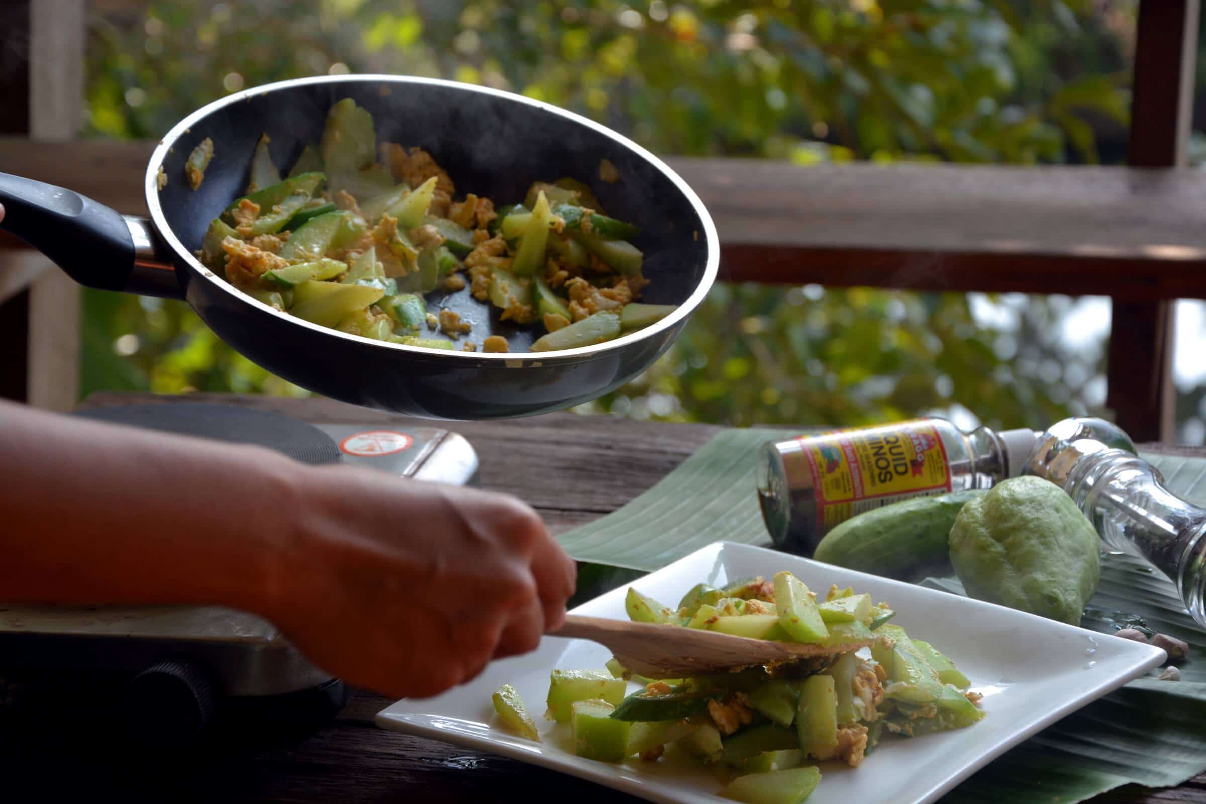 Eggs and cucumber stir fry Thai recipe ketogenic paleo