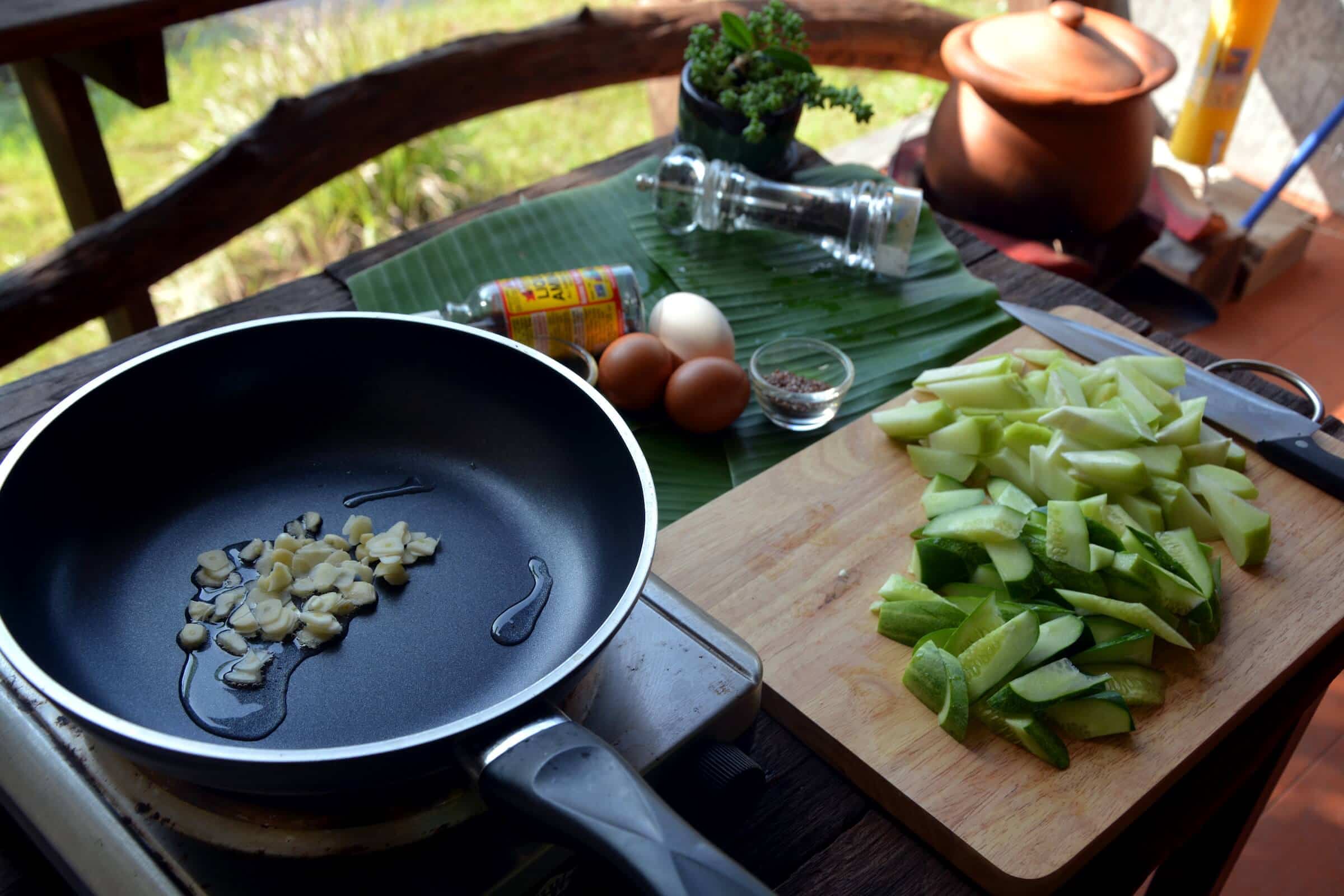 Eggs and cucumber stir fry Thai recipe ketogenic paleo