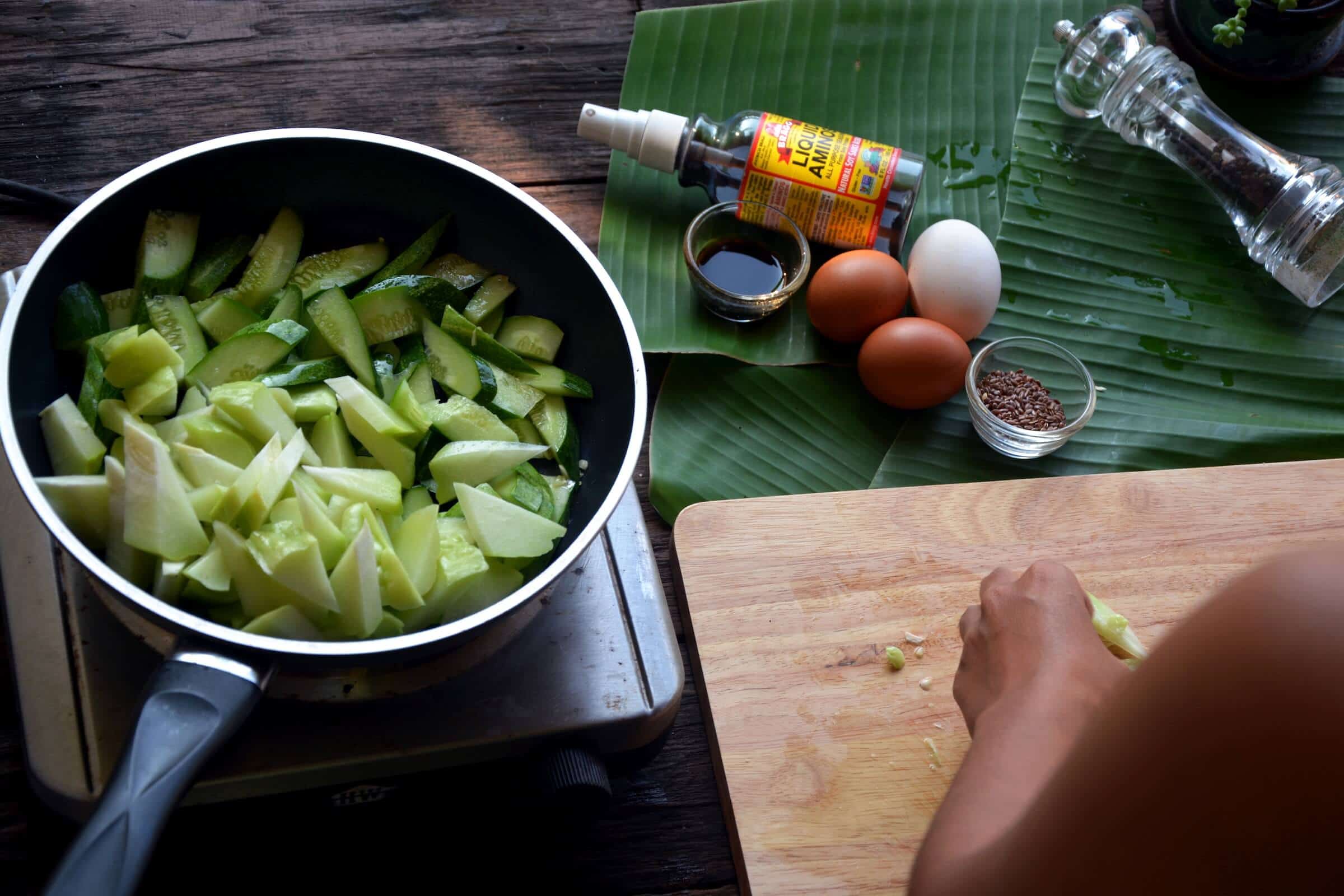 Eggs and cucumber stir fry Thai recipe ketogenic paleo